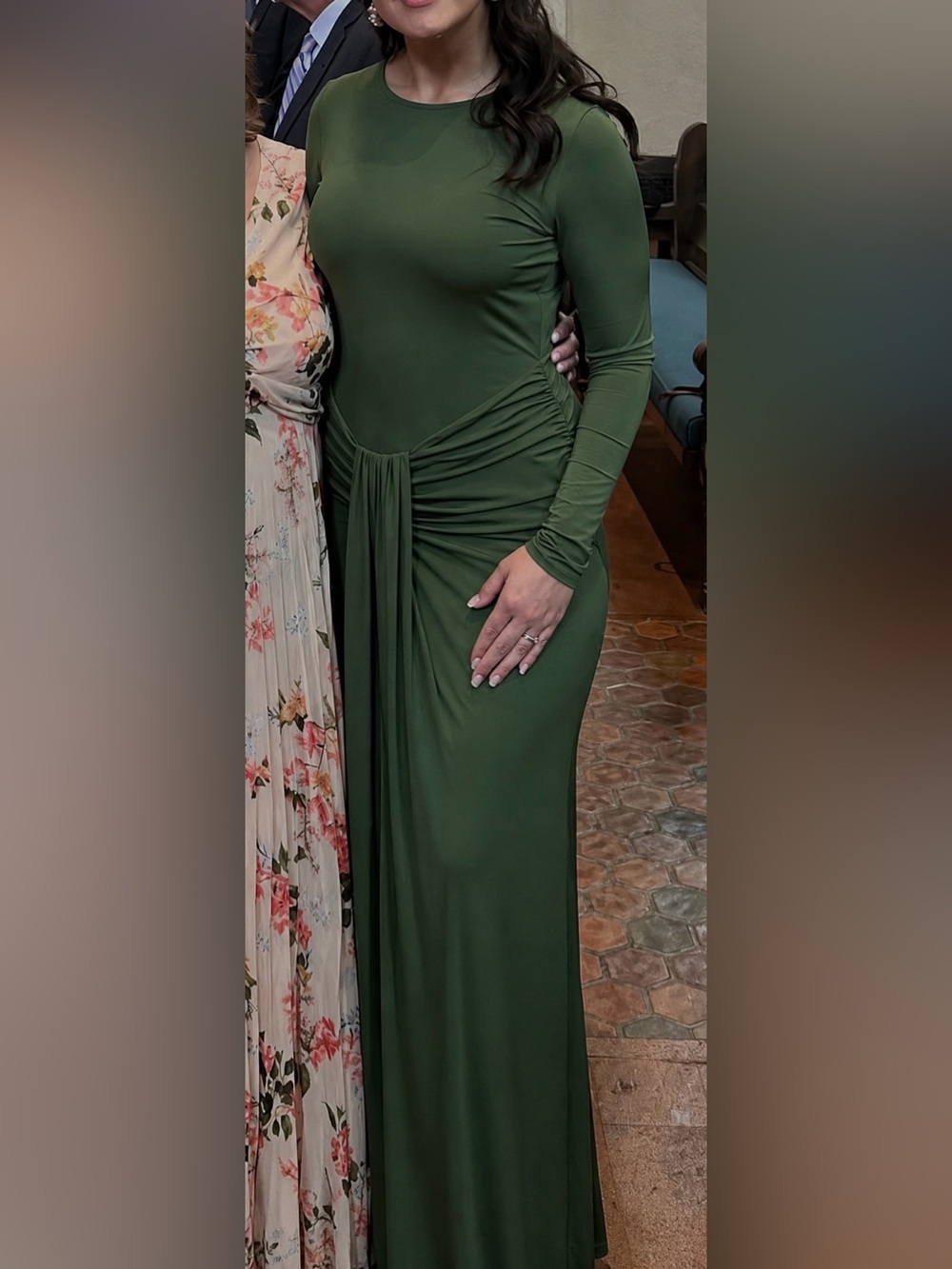 Elegant Long Sleeve Olive Green Maxi Dress